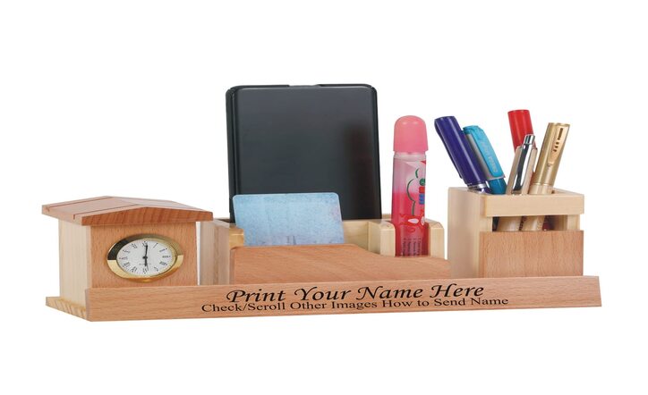 Wooden pen stand with mobile holder image 0